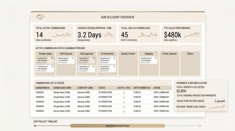 The trade account overview — commission pipeline, payments and reconciliation